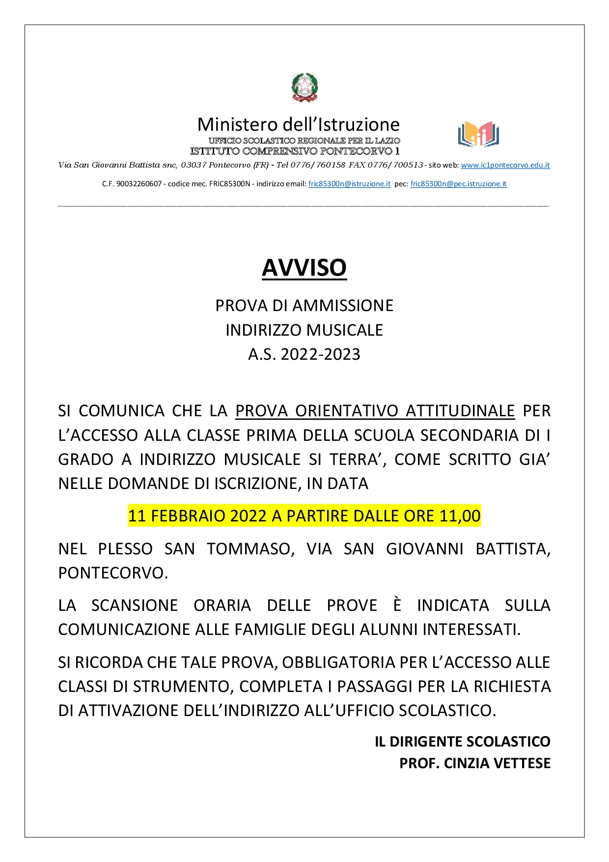 AVVISO PER SITO WEB