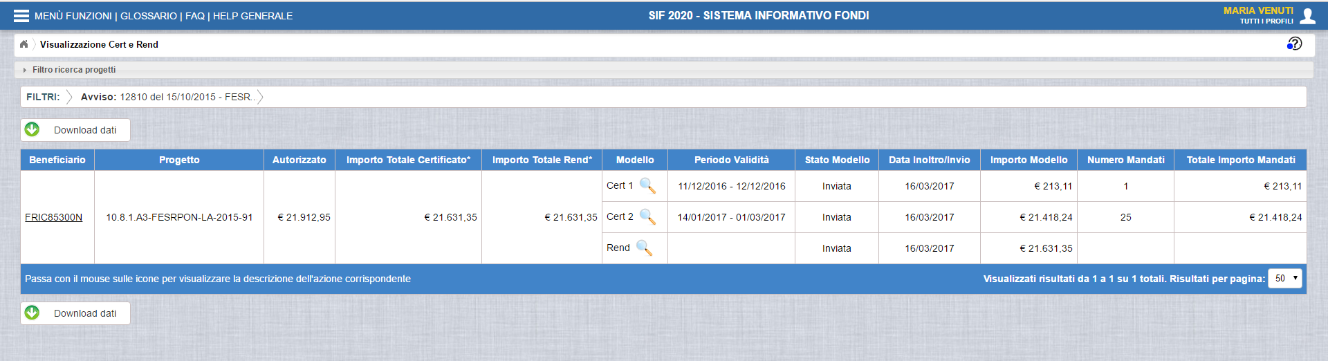 INVIO CERT REND 160316
