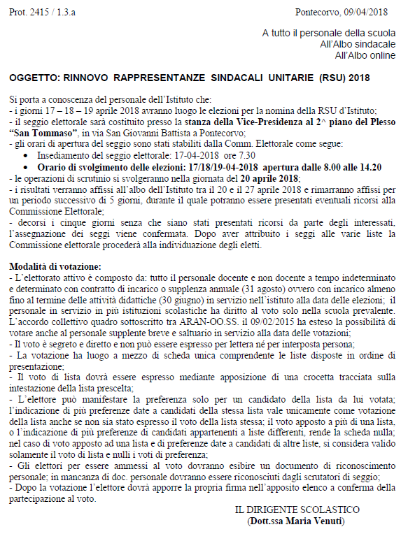 circolare elezioni rsu 2018