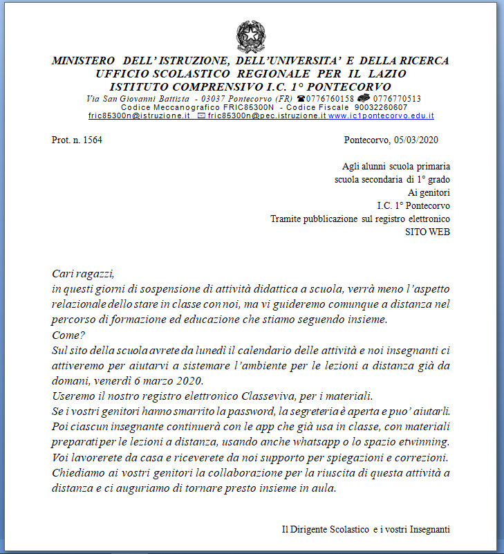 circolare studenti 050320