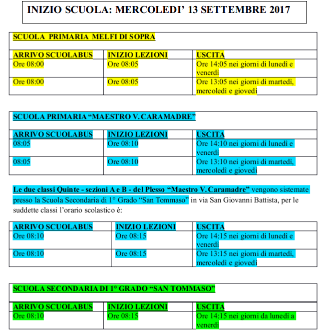 orario lezioni 2017 18