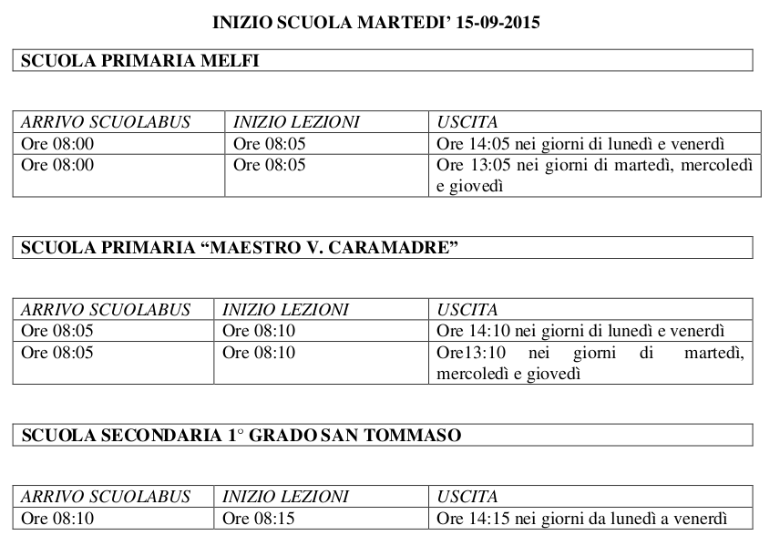 orario lezioni 2015 16