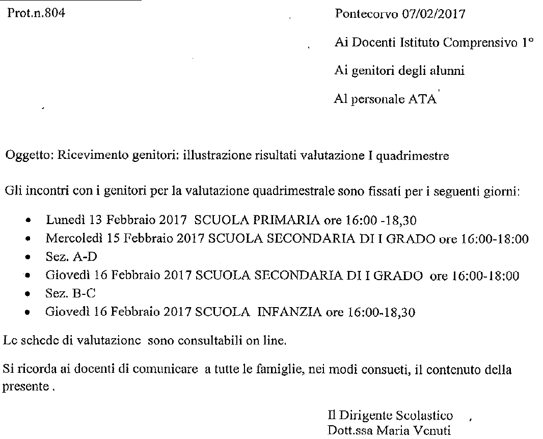 ricevimento genitori febbraio 2017