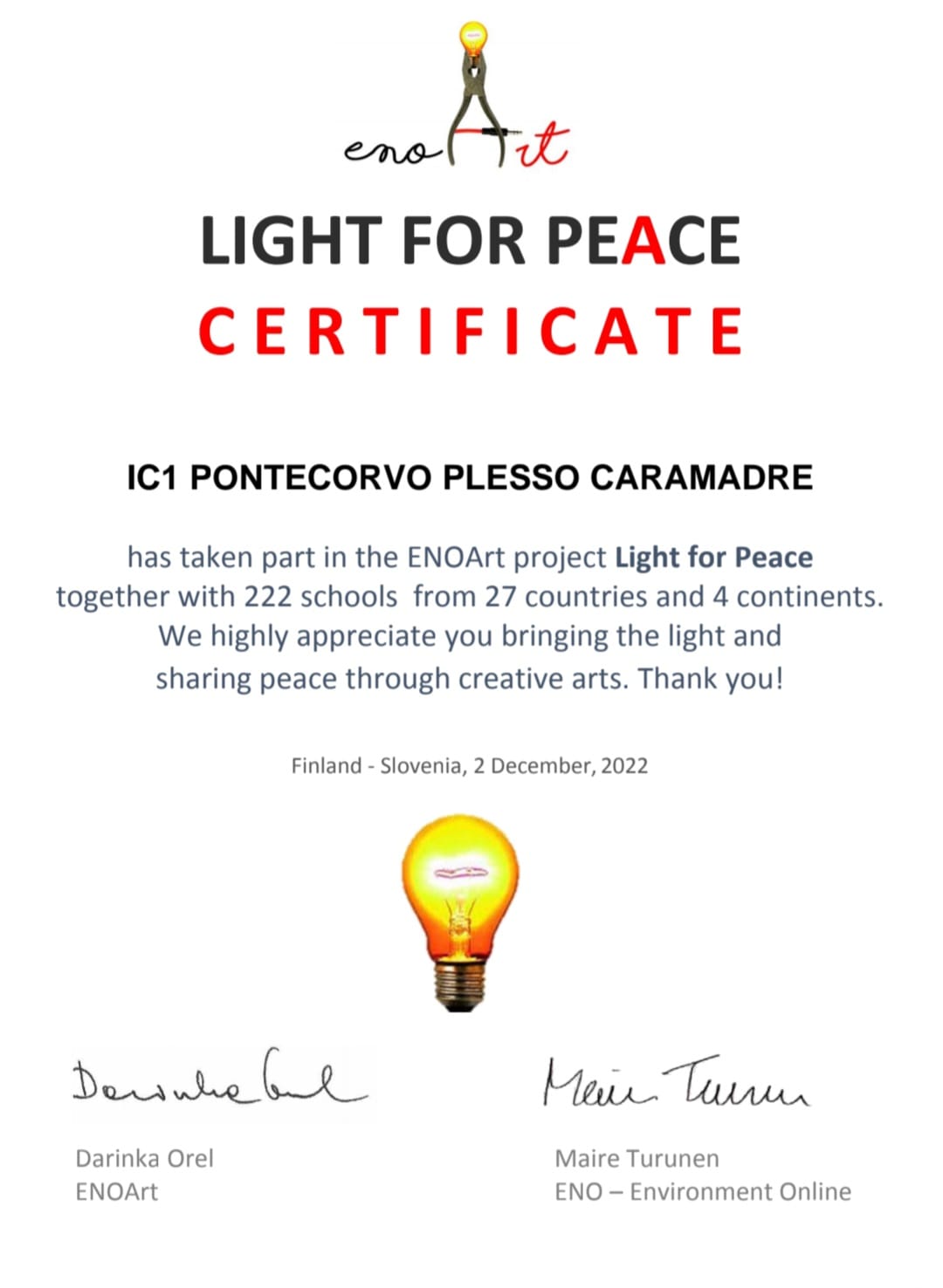 Eno Art light for Peace