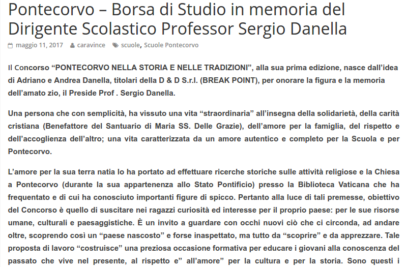 Bando Prof Sergio Danella articolo interno28 110517