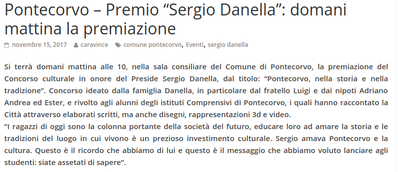 Bando Prof Sergio Danella articolo interno28 151117