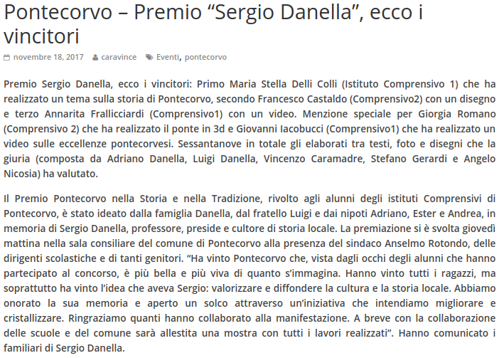 Bando Prof Sergio Danella articolo interno28 181117